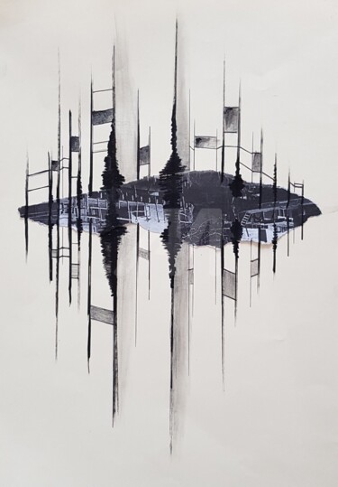 Sur pilotis Collages titled "Sur pilotis" by Nelly Coudoux, Original Art, Paper