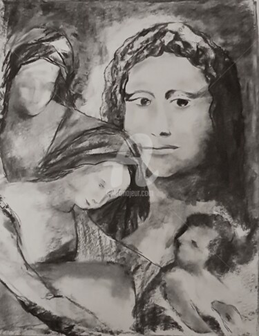 Drawing titled "essai" by Nelly Coudoux, Original Artwork, Charcoal