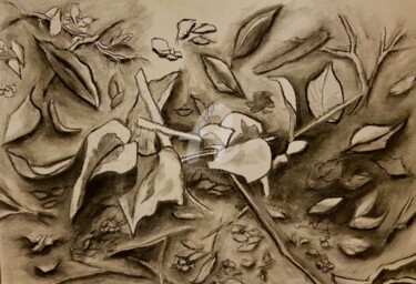 Dessin intitulée "feuilles d'automne" par Nelly Coudoux, Œuvre d'art originale, Fusain