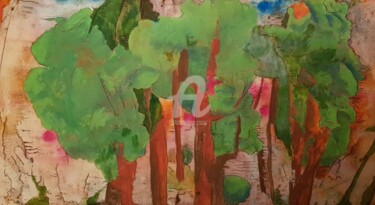 Painting titled "la forêt" by Nelly Coudoux, Original Artwork, Acrylic