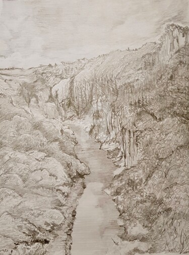 Dessin intitulée "la vallée" par Nelly Coudoux, Œuvre d'art originale, Crayon