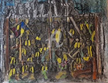 Dessin intitulée "Gilet jaune" par Nelly Coudoux, Œuvre d'art originale, Pastel