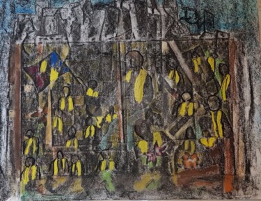 Dessin intitulée "Gilet jaune" par Nelly Coudoux, Œuvre d'art originale, Pastel