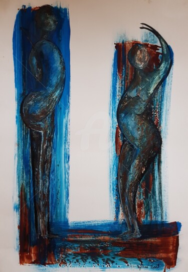 Картина под названием "au loin" - Nelly Coudoux, Подлинное произведение искусства, Гуашь