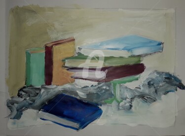 Painting titled "les livres" by Nelly Coudoux, Original Artwork, Acrylic