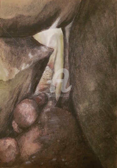 Painting titled "Roche" by Nelly Coudoux, Original Artwork, Pastel