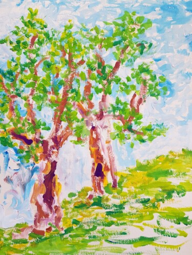 Pintura intitulada "L'arbre du Printemps" por Nelly Coudoux, Obras de arte originais, Acrílico