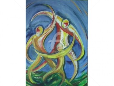 Painting titled "a trois" by Nelly Coudoux, Original Artwork