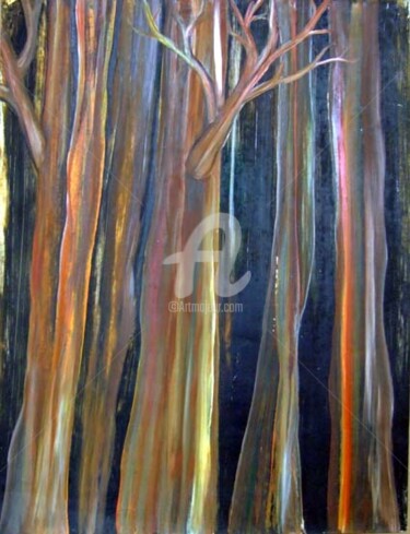 Painting titled "troncs" by Nelly Coudoux, Original Artwork, Oil