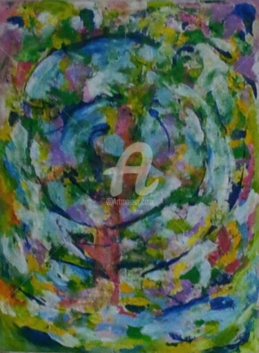Painting titled "L arbre" by Nelly Coudoux, Original Artwork, Acrylic