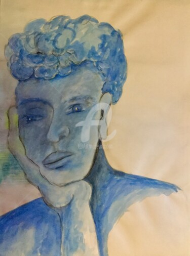 Peinture intitulée "En bleu" par Nelly Coudoux, Œuvre d'art originale, Aquarelle