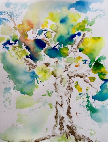 Painting titled "Oxygène 2" by Nelly Coudoux, Original Artwork, Watercolor