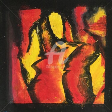 Painting titled "Tout feu tout flamme" by Nelly Coudoux, Original Artwork, Pastel