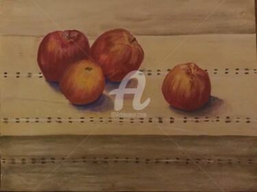 Painting titled "Les pommes" by Nelly Coudoux, Original Artwork, Acrylic
