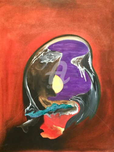 Peinture intitulée "Dernière lune !" par Nelly Coudoux, Œuvre d'art originale, Huile
