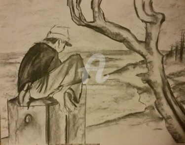 Drawing titled "Bord de mer" by Nelly Coudoux, Original Artwork, Charcoal