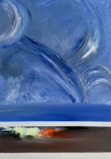 Painting titled "Sky and Earth" by Nelly Marlier, Original Artwork, Oil Mounted on Wood Stretcher frame