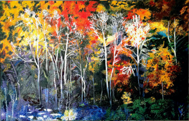 Painting titled "Birch Forest" by Nelly Marlier, Original Artwork, Oil