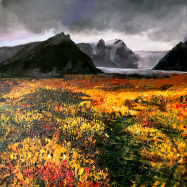 Painting titled "Tundra in Agosto" by Nelly Marlier, Original Artwork, Oil Mounted on Wood Stretcher frame