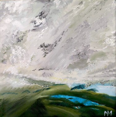 Painting titled "Ciel d'argent" by Nelly Marlier, Original Artwork, Oil Mounted on Wood Stretcher frame