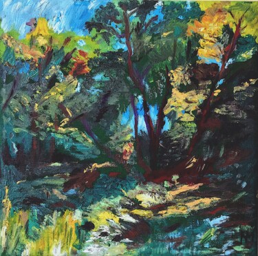 Clairière Painting titled "Clairière" by Nelly Marlier, Original Art, Oil Mounted on Stretcher frame