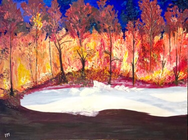 Peinture intitulée "Forest Burning" par Nelly Marlier, Œuvre d'art originale, Huile Monté sur Châssis en bois