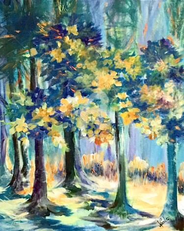 Peinture intitulée "Forêt" par Nelly Sandrin, Œuvre d'art originale, Acrylique