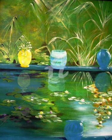 Painting titled "jardin" by Nelly Sandrin, Original Artwork