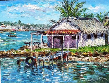 Painting titled "El muelle" by Nelson Labrada, Original Artwork, Oil
