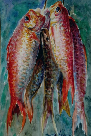Painting titled "Pargos" by Nelson Labrada, Original Artwork, Watercolor