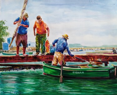 Pittura intitolato "La buena pesca" da Nelson Labrada, Opera d'arte originale, Acquarello
