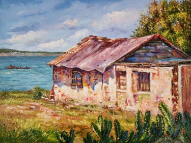 Painting titled "Casa mirando al mar" by Nelson Labrada, Original Artwork, Oil Mounted on Wood Stretcher frame