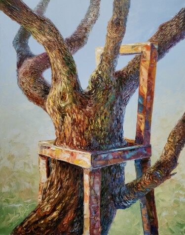 Painting titled "Árbol cansado" by Nelson Labrada, Original Artwork, Oil Mounted on Wood Stretcher frame