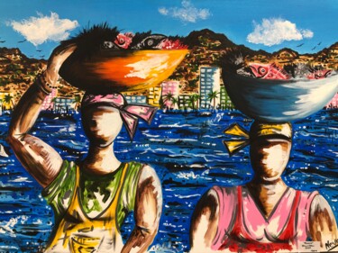 Painting titled "" Vendedeiras "" by Nelson Neves, Original Artwork, Acrylic Mounted on Wood Stretcher frame