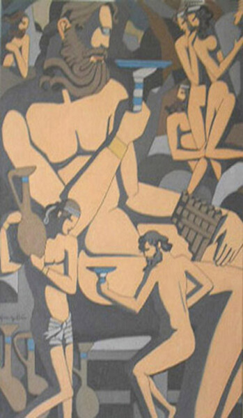 Pintura titulada "Ulises y el Ciclope…" por Nelson San Julián, Obra de arte original, Oleo