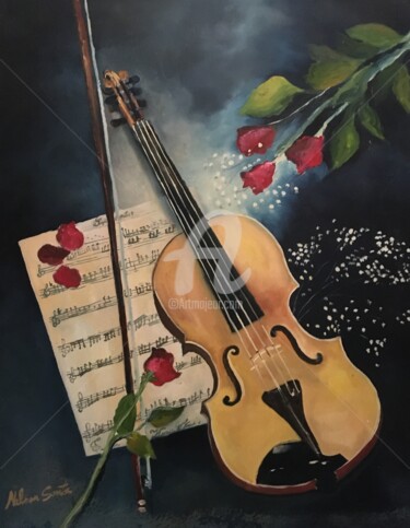 Pintura intitulada "Violino" por Nelson Santos, Obras de arte originais, Óleo