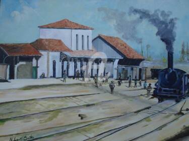 Pittura intitolato "Estação ferroviária…" da Nelson Santos, Opera d'arte originale, Acrilico