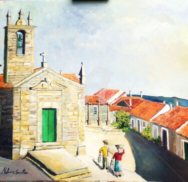 Painting titled "Largo da igreja pen…" by Nelson Santos, Original Artwork, Acrylic