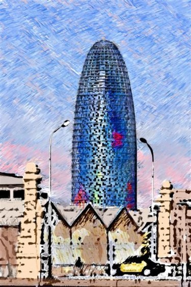 Arte digital titulada "Torre Agbar" por Nelson Souto, Obra de arte original