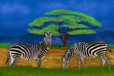 Arte digital titulada "Cebras" por Nelson Souto, Obra de arte original, Pintura Digital