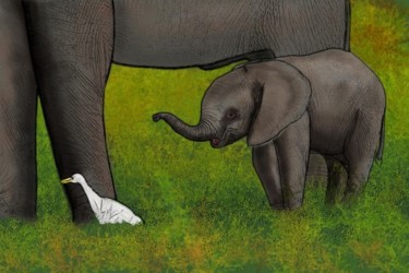 Arte digital titulada "Elefantes" por Nelson Souto, Obra de arte original, Pintura Digital