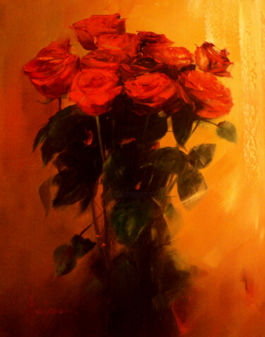 Pittura intitolato "ROSE 2" da Nelu Gradeanu, Opera d'arte originale, Olio