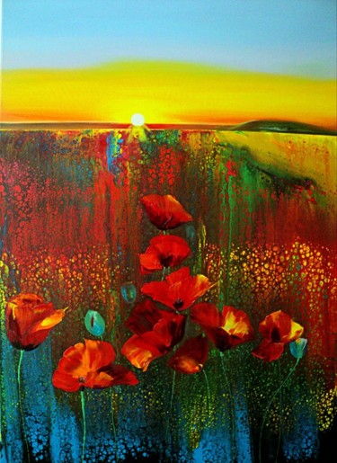 Painting titled "POPPIES" by Nelu Gradeanu, Original Artwork, Acrylic