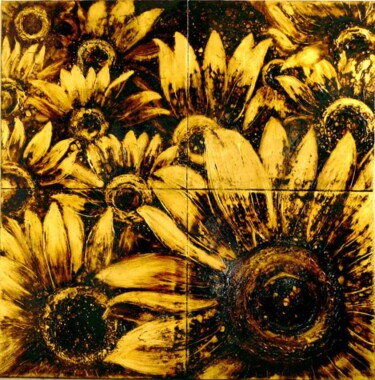 Painting titled "SUNFLOWERS" by Nelu Gradeanu, Original Artwork, Oil