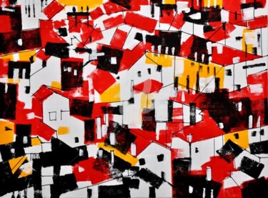 Painting titled "City 201" by Igor Nelubovich, Original Artwork, Acrylic