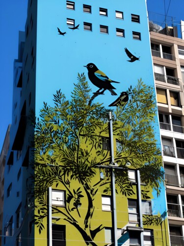 Digital Arts titled "Bluebird-Street 19" by Nema Seidel, Original Artwork, Digital Collage