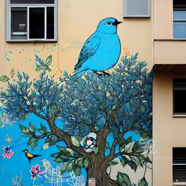 Digital Arts titled "Bluebird-Street 20" by Nema Seidel, Original Artwork, Digital Painting