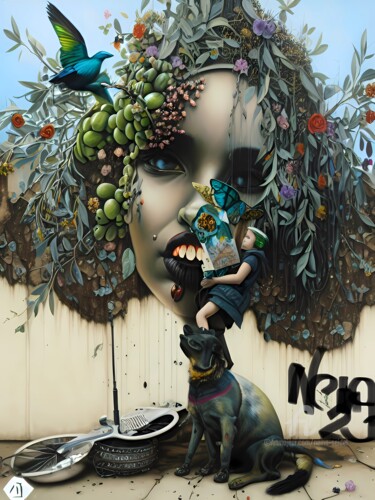 Digitale Kunst mit dem Titel "Rooted in Peace 6" von Nema Seidel, Original-Kunstwerk, Digitale Collage