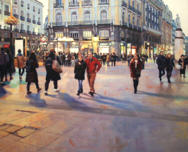 Painting titled "Puerta del Sol. Mad…" by Nemesio Balsera, Original Artwork, Oil Mounted on Wood Stretcher frame