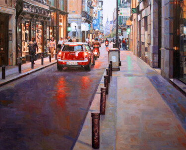 Painting titled "Calle Barquillo. Ma…" by Nemesio Balsera, Original Artwork, Oil Mounted on Wood Stretcher frame